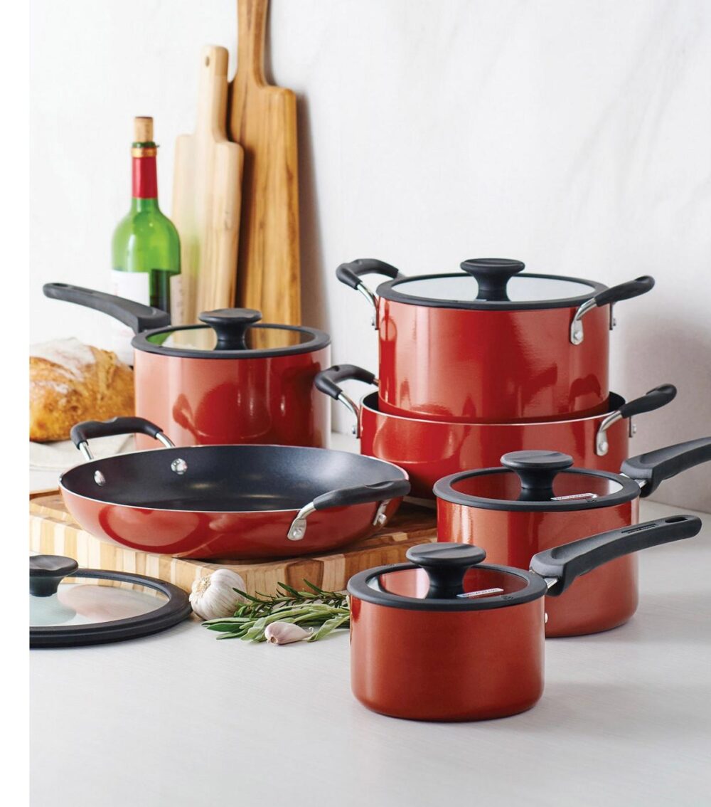 Tramontina Porcelain Enamel Heavy Gauge Aluminum Non Stick 11 Piece Cookware Set - Image 4