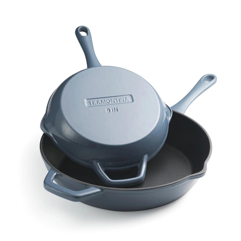 Tramontina 9" and 12" Enamel Cast Iron Skillet Set - Image 4