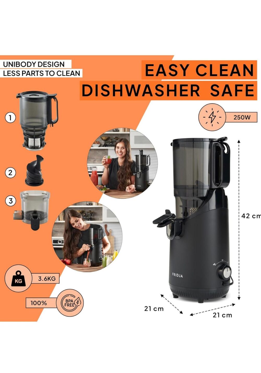 Fridja f2500 Juicer, Whole Fruit Masticating Slow Juicer - Image 3
