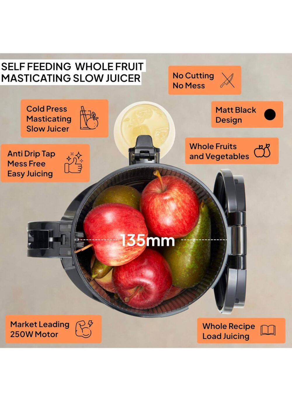 Fridja f2500 Juicer, Whole Fruit Masticating Slow Juicer - Image 5