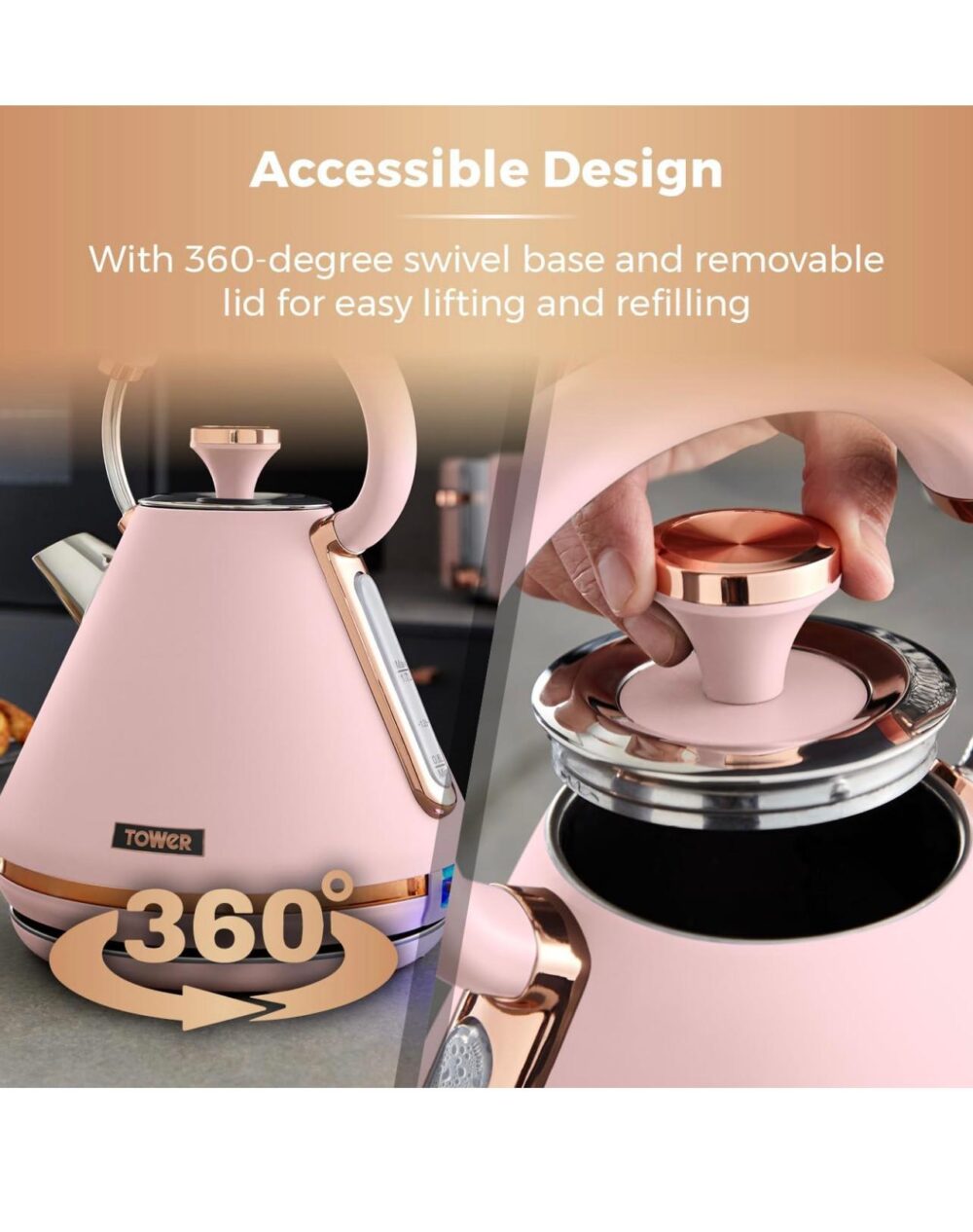 Tower T10044PNK Cavaletto Pyramid Kettle with Fast Boil - Image 5