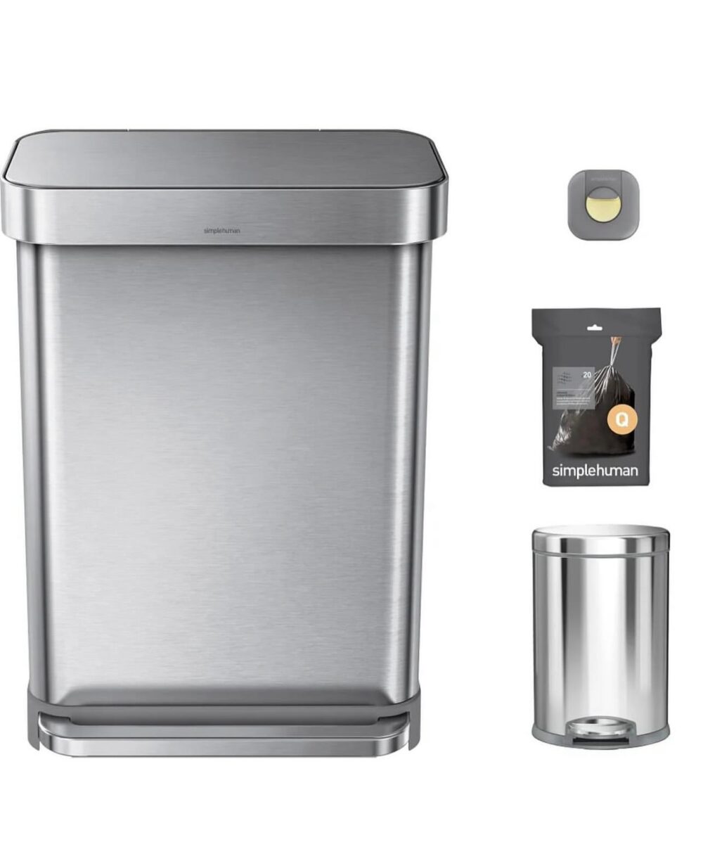 Simplehuman 55L Rectangular Step Can and 4.5L Round Step Can With Odorsorb
