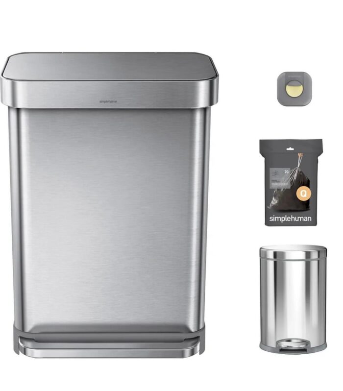 Simplehuman 55L Rectangular Step Can and 4.5L Round Step Can With Odorsorb