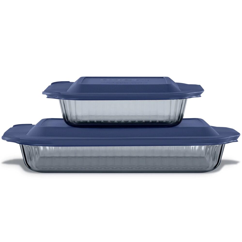 Pyrex Sculpted Tinted 4-Piece Glass Baking Dish Set with Airtight Lids