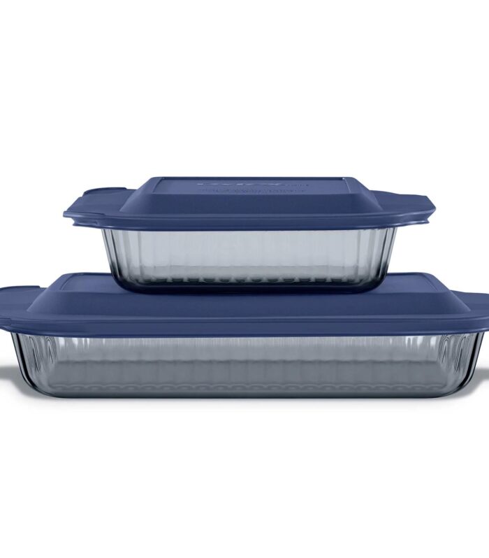 Pyrex Sculpted Tinted 4-Piece Glass Baking Dish Set with Airtight Lids