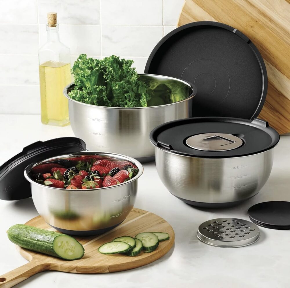 Tramontina 8-Piece Stainless Steel Mixing Bowl and Grater Set with Lids - Image 2