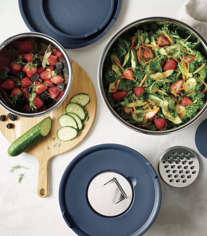 Tramontina 8-Piece Stainless Steel Mixing Bowl and Grater Set with Lids