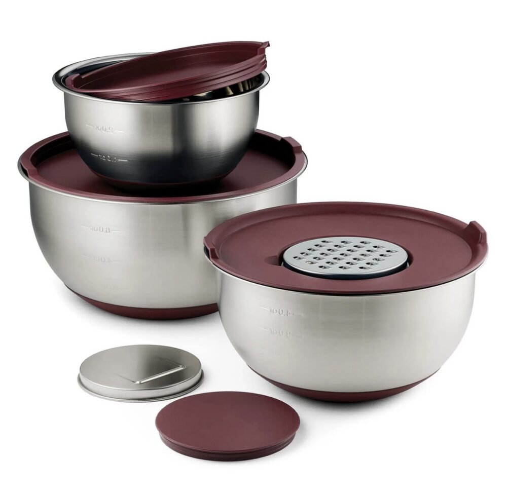 Tramontina 8-Piece Stainless Steel Mixing Bowl and Grater Set with Lids - Image 3