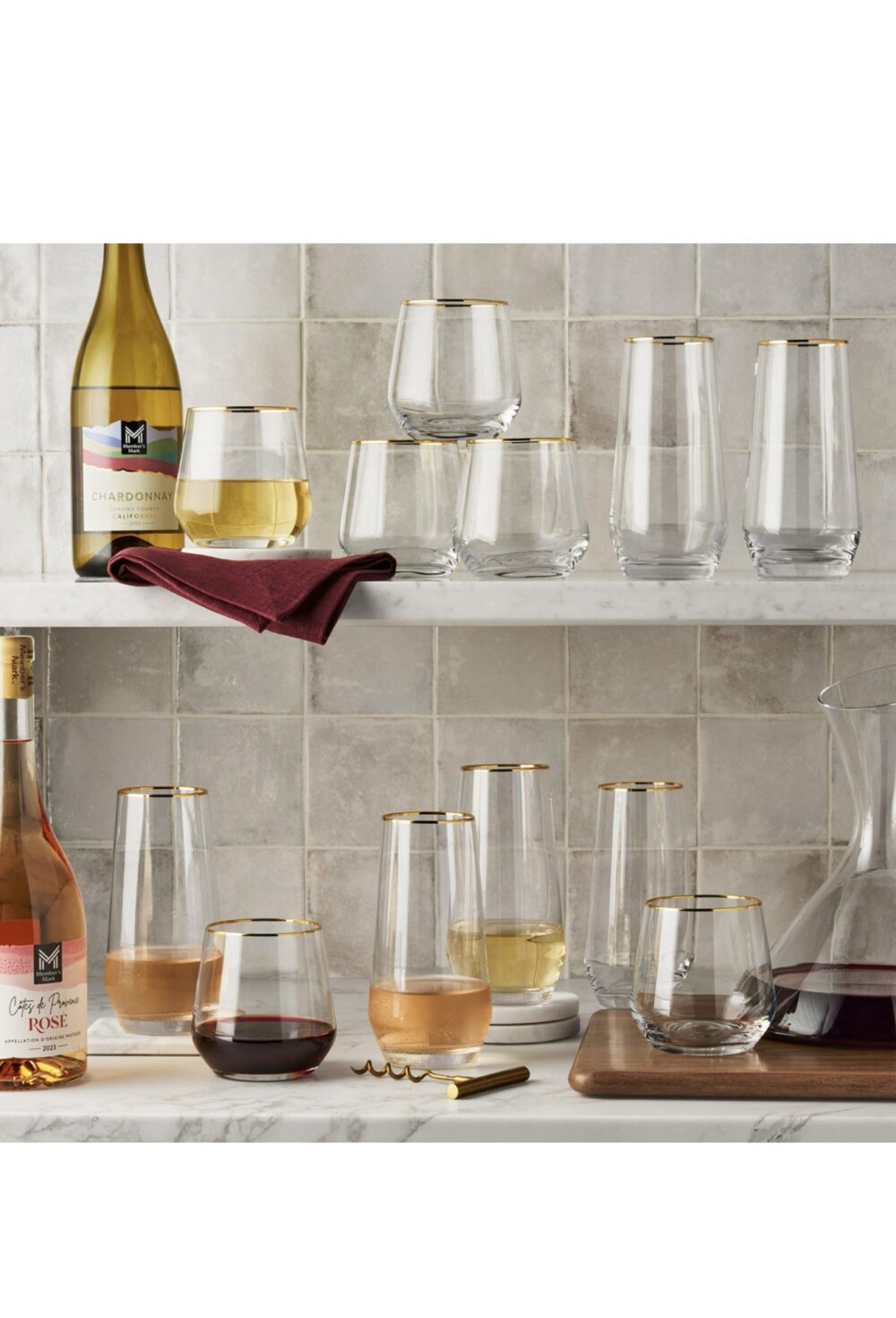 Member's Mark 12-Piece Modern Gold Rim Crystal Drinkware Set
