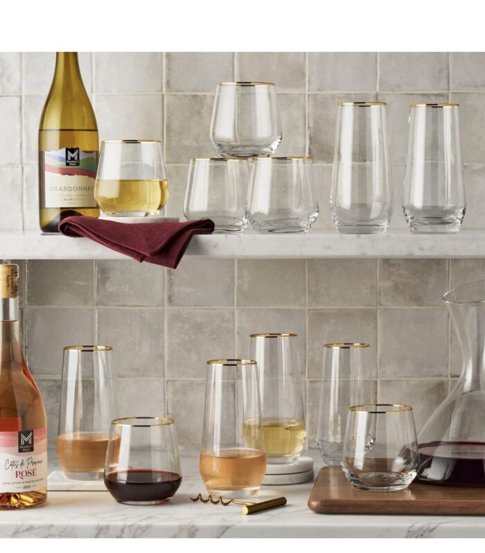 Member's Mark 12-Piece Modern Gold Rim Crystal Drinkware Set
