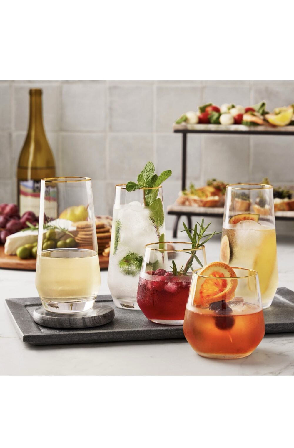 Member's Mark 12-Piece Modern Gold Rim Crystal Drinkware Set - Image 2