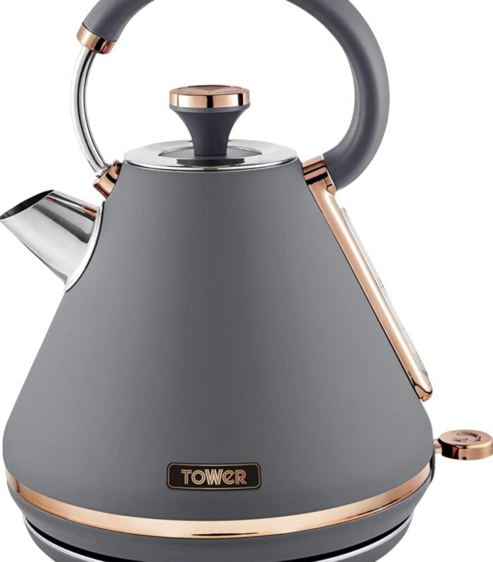 Tower T10044RGG Cavaletto Pyramid Kettle with Fast Boil, Detachable Filter, 1.7 Litre, 3000 W, Grey and Rose Gold