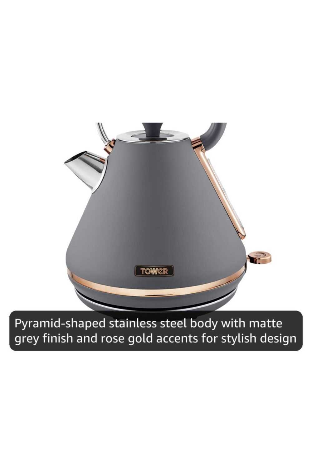 Tower T10044RGG Cavaletto Pyramid Kettle with Fast Boil, Detachable Filter, 1.7 Litre, 3000 W, Grey and Rose Gold - Image 7