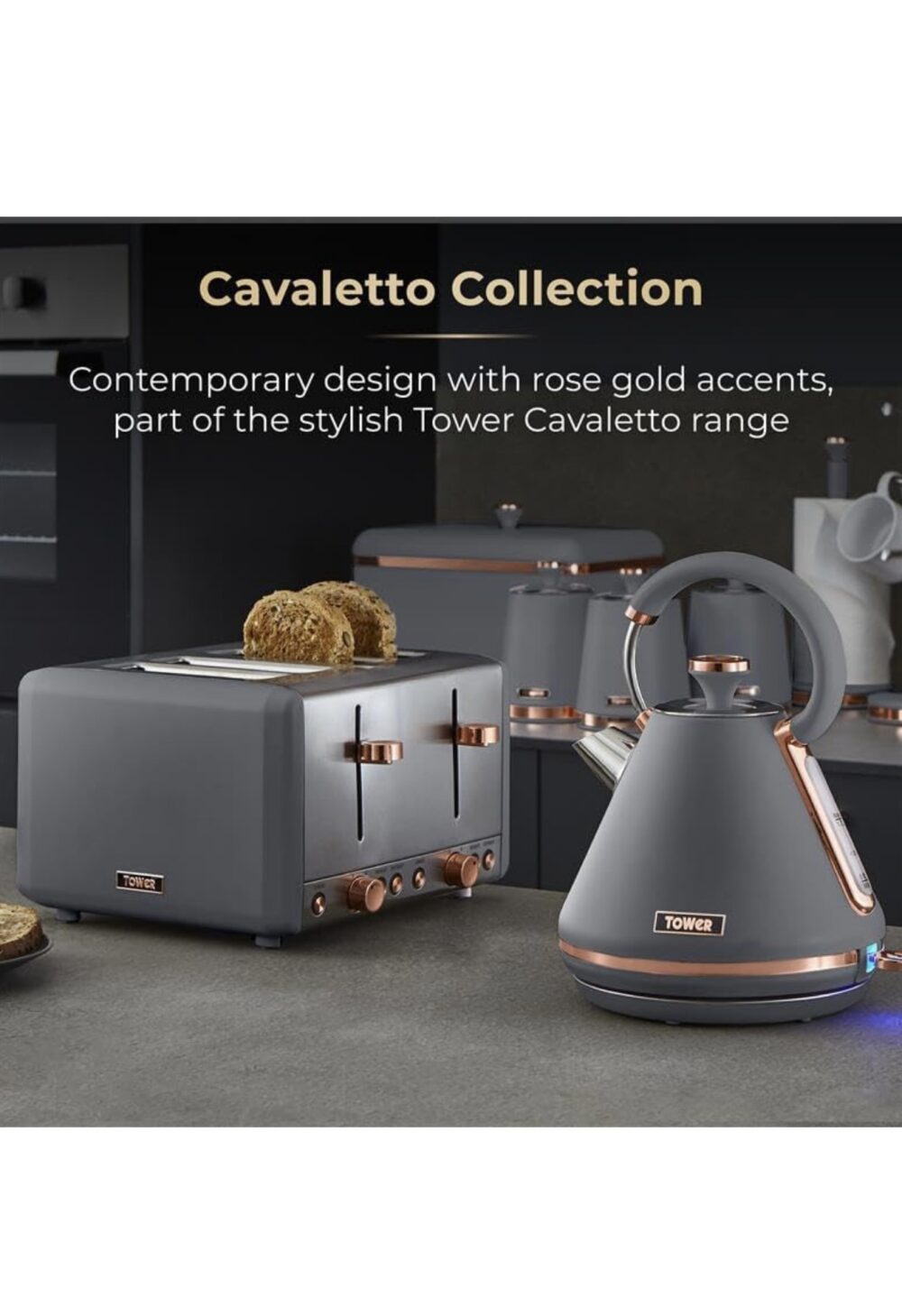 Tower T10044RGG Cavaletto Pyramid Kettle with Fast Boil, Detachable Filter, 1.7 Litre, 3000 W, Grey and Rose Gold - Image 5