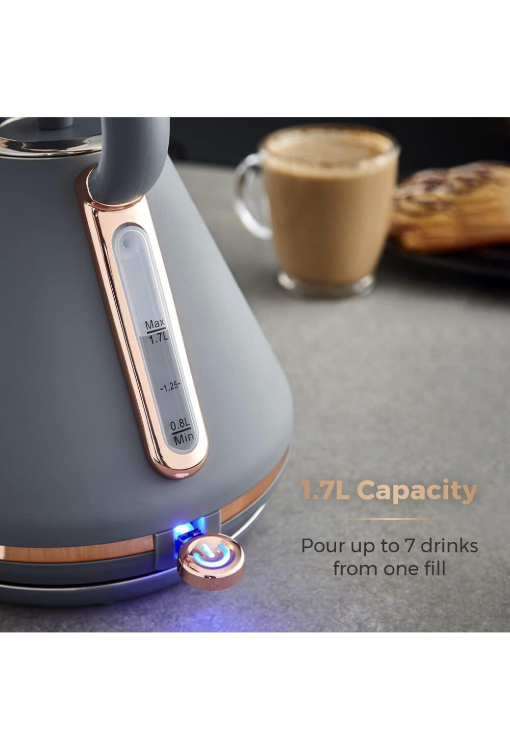 Tower T10044RGG Cavaletto Pyramid Kettle with Fast Boil, Detachable Filter, 1.7 Litre, 3000 W, Grey and Rose Gold - Image 3
