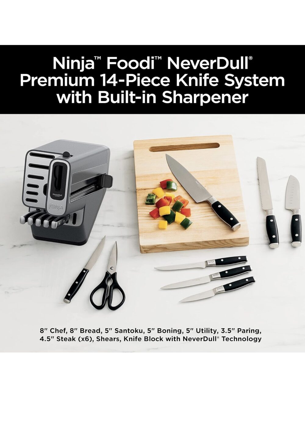 Ninja Foodi StaySharp Knife Block with Integrated Sharpener – Deluxe 14-Piece Set K32014EUUK - Image 5