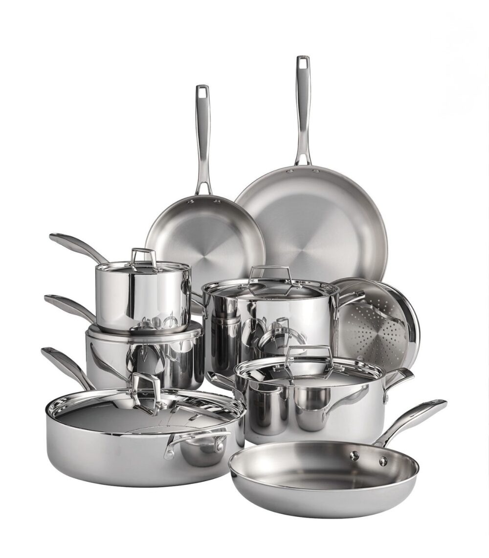 Tramontina 14-Piece Tri-Ply Clad 18/10 Stainless Steel Cookware Set - Image 2