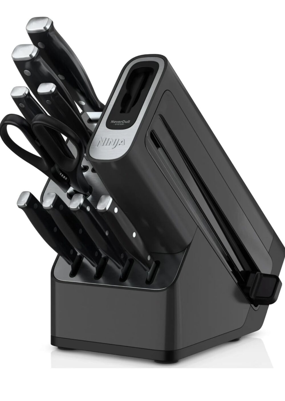 Ninja Foodi Never Dull 10-Piece Essential Knife System, Built-in Sharpener, Stainless Steel Blades, Compact Design, Black