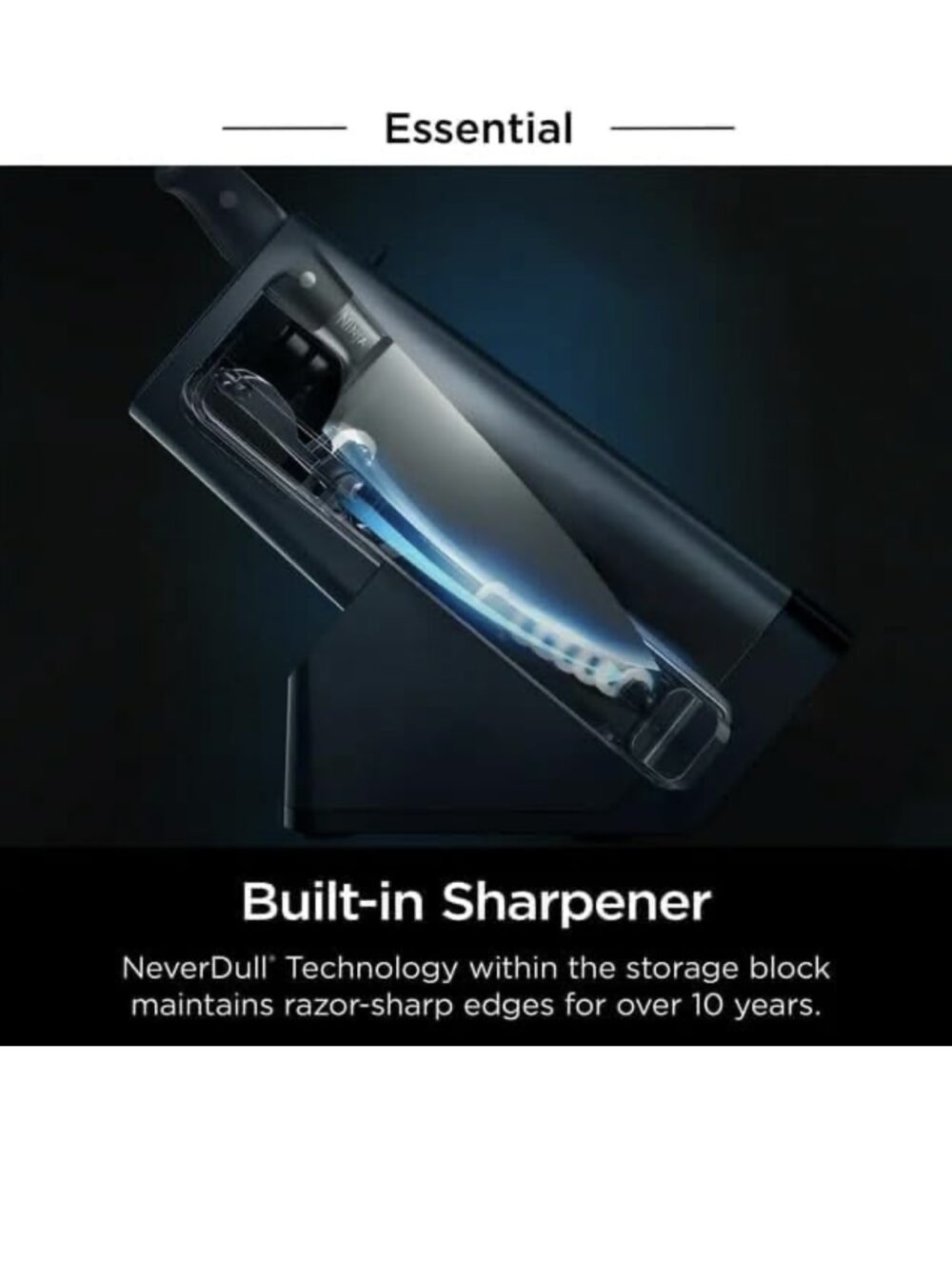 Ninja Foodi Never Dull 10-Piece Essential Knife System, Built-in Sharpener, Stainless Steel Blades, Compact Design, Black - Image 4