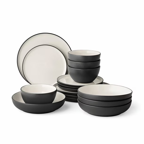 Member's Mark 16-Piece Textured Stoneware Dinnerware Set- Black