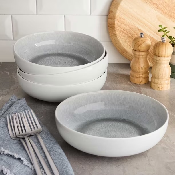 Member's Mark 4-Piece Stoneware Reactive Pasta Bowl Set- Grey
