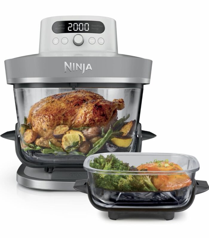 Ninja CRISPi PRO XL Glass Air Fryer, 5 Preset Cooking Functions, Includes 5.7L and 2.3L CleanCrisp Glassware Cooking Containers and Storage Lids, White/silver AS090UKWH
