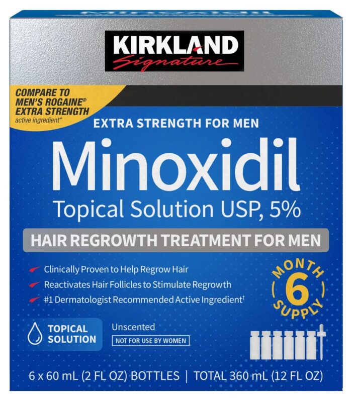 Kirkland Signature Minoxidil Topical Solution USP 5% for Men, Unscented, 6-Month Supply (6 x 60 mL)