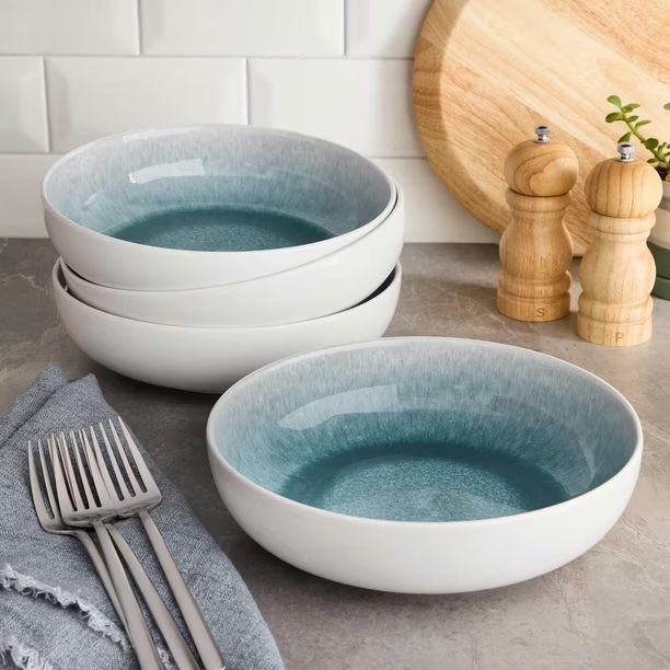 Member's Mark 4-Piece Stoneware Reactive Pasta Bowl Set- Blue