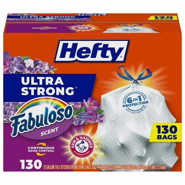 Hefty Ultra Strong Kitchen Drawstring Trash Bags, Fabuloso Scent 13 gal., 50L. 130 count