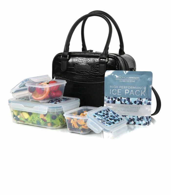 Veronica Jamison Hampton Faux Leather Lunch Tote by Arctic Zone, Lunch Bag with Food Storage & Ice Pack