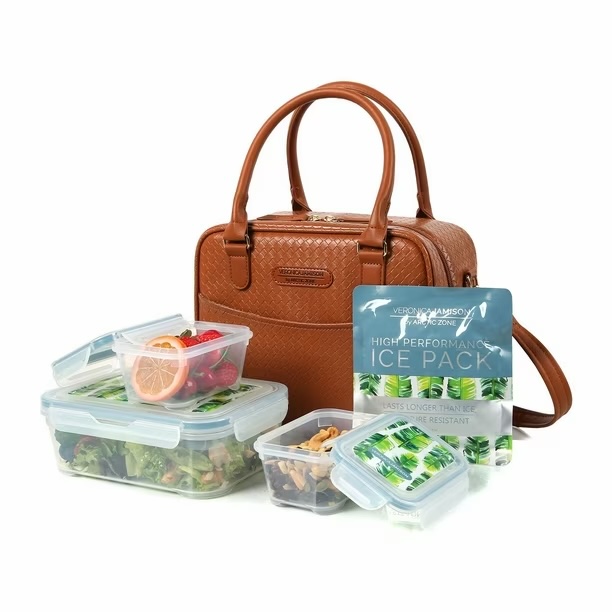 Veronica Jamison Hampton Faux Leather Lunch Tote by Arctic Zone, Lunch Bag with Food Storage & Ice Pack