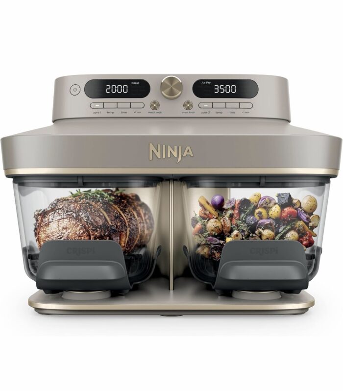 Ninja CRISPi DualZone 2-basket Glass Air Fryer, 8 Cooking Functions Stone Gold DD103UKSD1