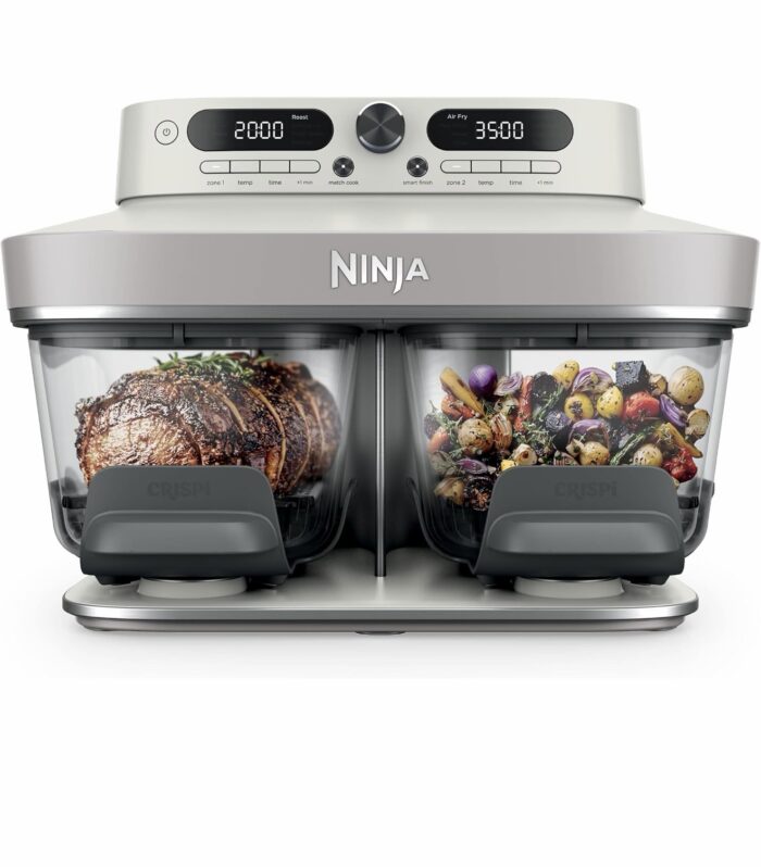 Ninja CRISPi DualZone 2-basket Glass air Fryer, 8 Cooking Functions, Cook Two Foods at The Same Time, PFAS-Free Glass Containers, Includes Storage Lids, Bone DD102UKIV2